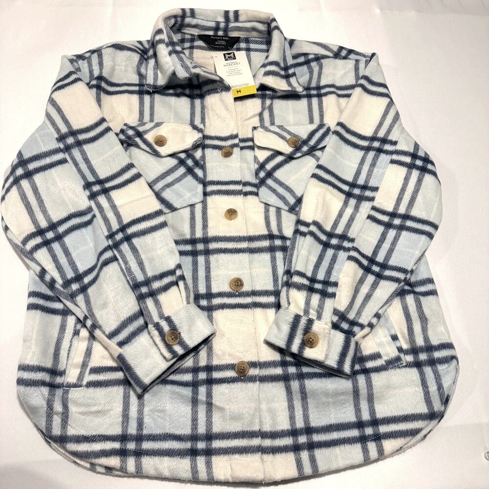 Member's Mark Women's Blue Ivory Plaid Shacket Size Medium